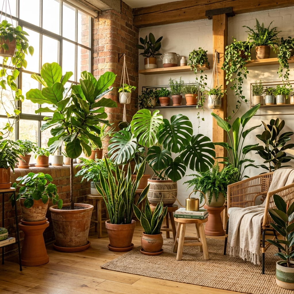 Lush indoor garden bathed in sunlight